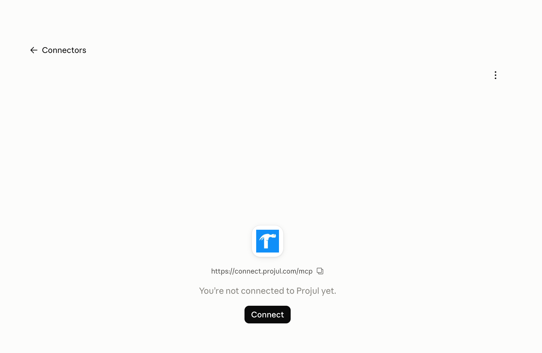 The Projul AI Connector page in Claude before connecting, with the Connect button