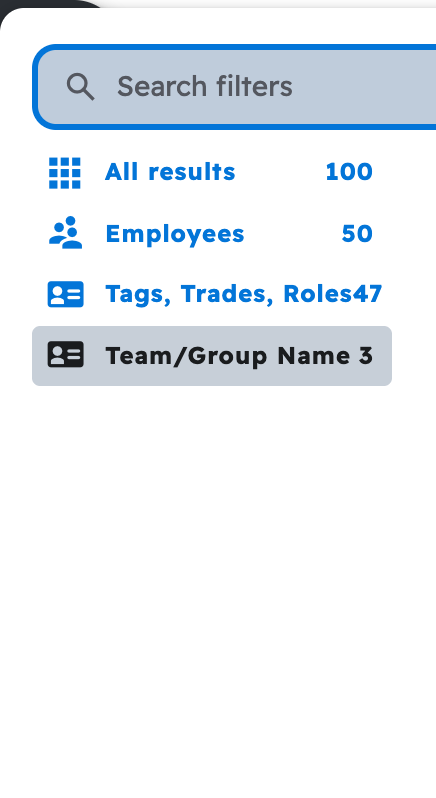The filter on the People page in Projul, with the team name category selected so you can pick a crew