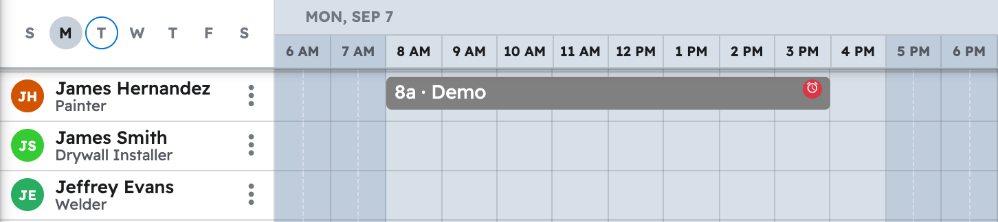 The schedule in projul for the week with first dental suite tenant improvement task placed on a crew member day