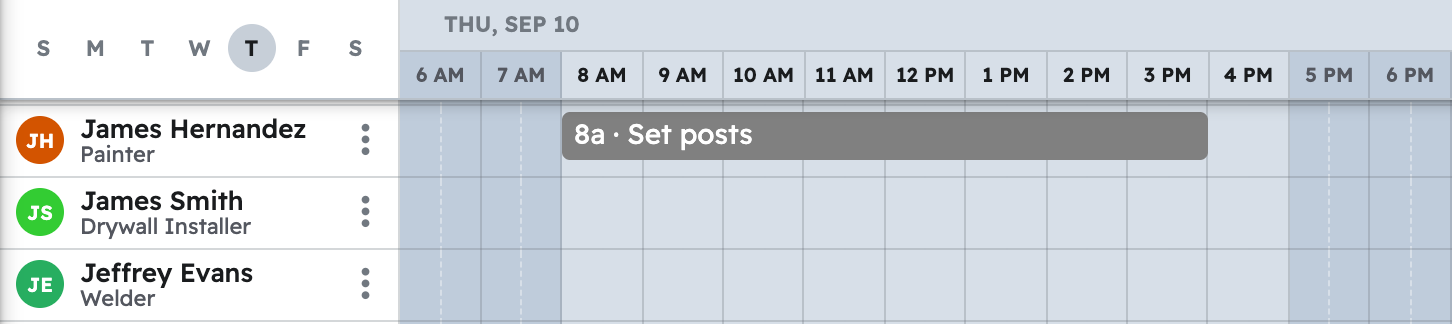 The schedule in projul for the week with first backyard privacy fence task placed on a crew member day