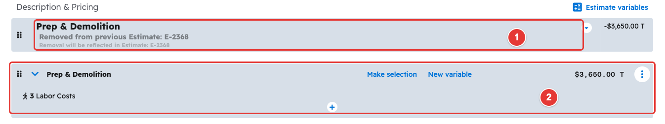 Change order with the removed section and its editable copy