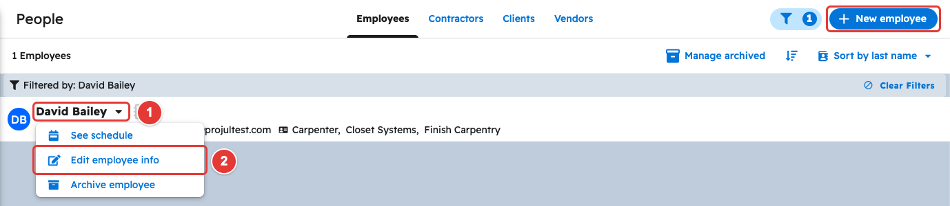 Employee menu with Edit employee info