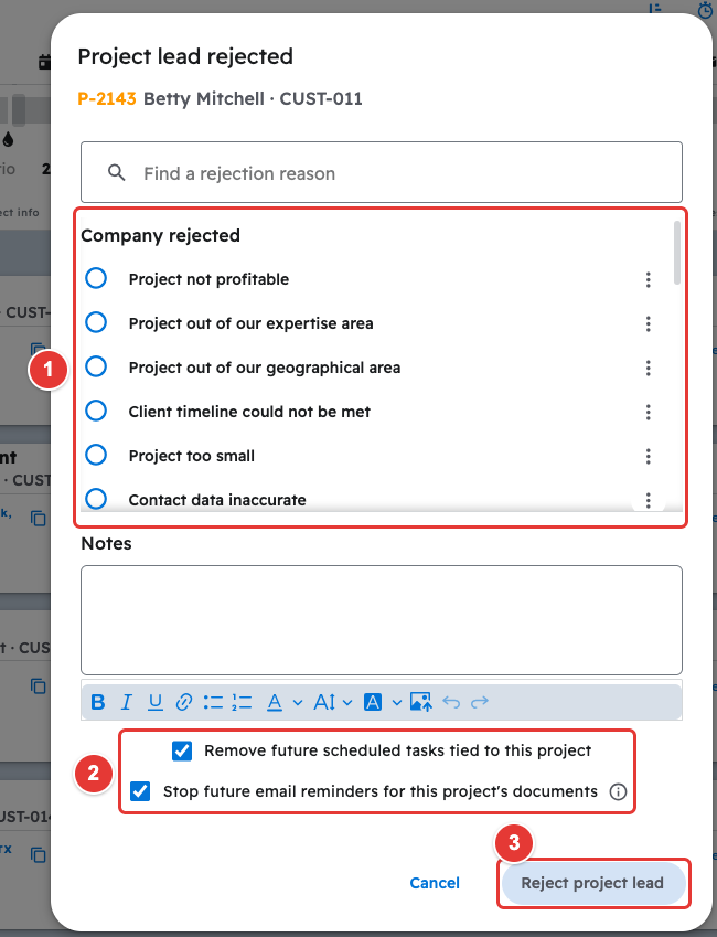 Project lead rejected window