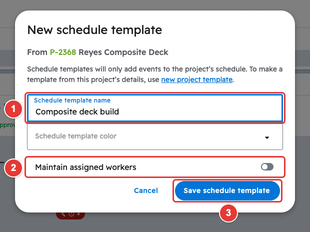 New schedule template window