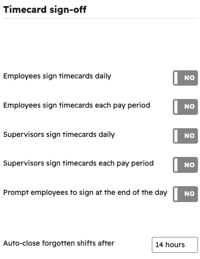 Timecard sign-off settings