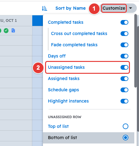 Customize menu with Unassigned tasks on