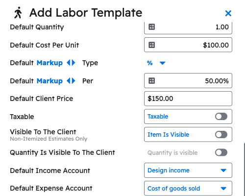 Default Income Account on a cost template